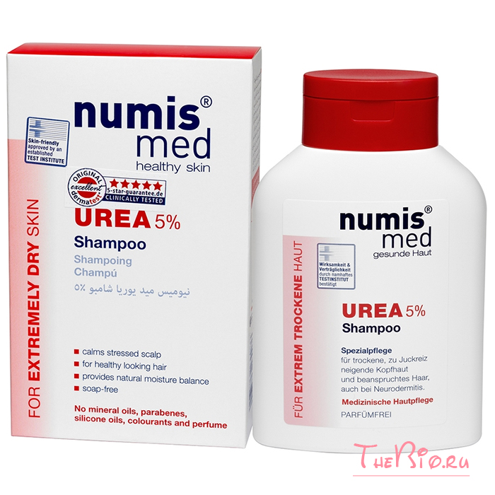 NumisMed - Шампунь с 5 % мочевиной, 200 мл Numis Med www.thebio.ru натуральная косметика Нумис Мед купить в магазине официальном прочитать отзывы лучшие фотографии с мочевиной уреатой для увлажнения кожи полный спектр продукции заказать с доставкой по Москве и по России в надежном интернет-магазине