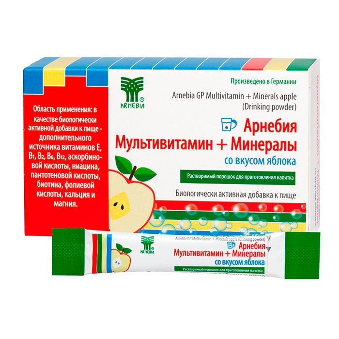 Arnebia - МУЛЬТИВИТАМИН + МИНЕРАЛЫ со вкусом яблока, 10 пакетиков по 5 г